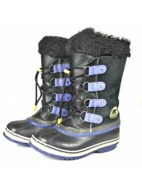 Sorel Joan  of Arctic Boots With Fur Waterproof Black Purple Youth Size 2‎